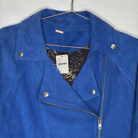 NWT BLUE Free People Drapey Suede Moto Jacket Large - Picture 4 of 16